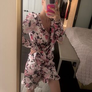 BARDOT Floral Pink and Black Women's Wrap Dress